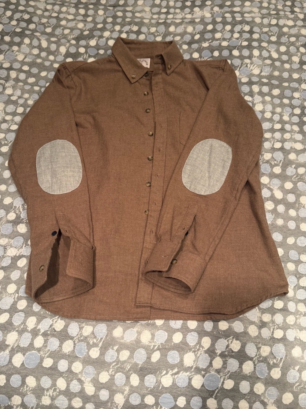 Kirrin Finch Brown Button-Down Oxford with Gray Elbow Patches